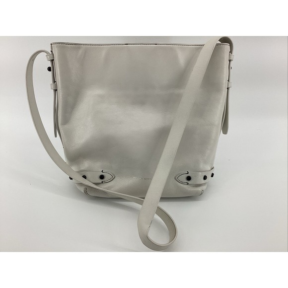 Rebecca Ingram Handbags - RARE Rebecca Minkoff White Leather Biker Bucket Bag With Double Zippers & Studs